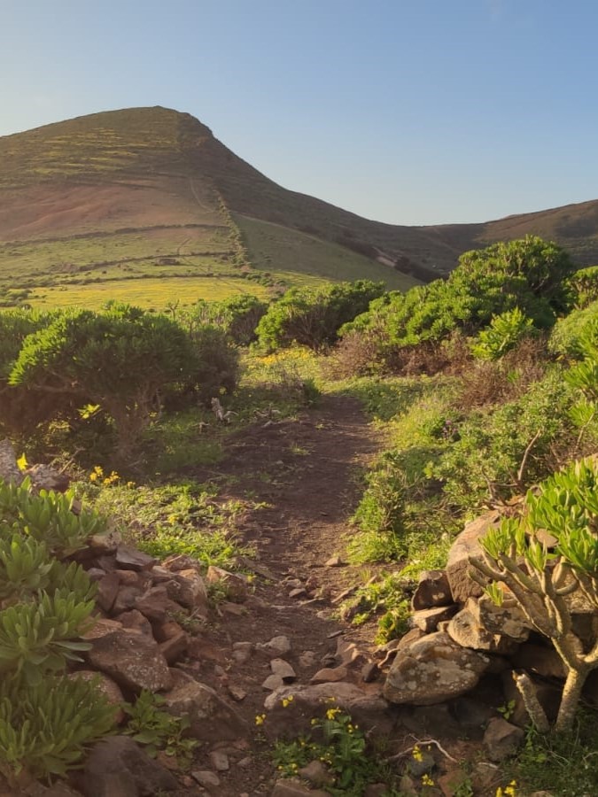 Randonneurs sur un sentier volcanique